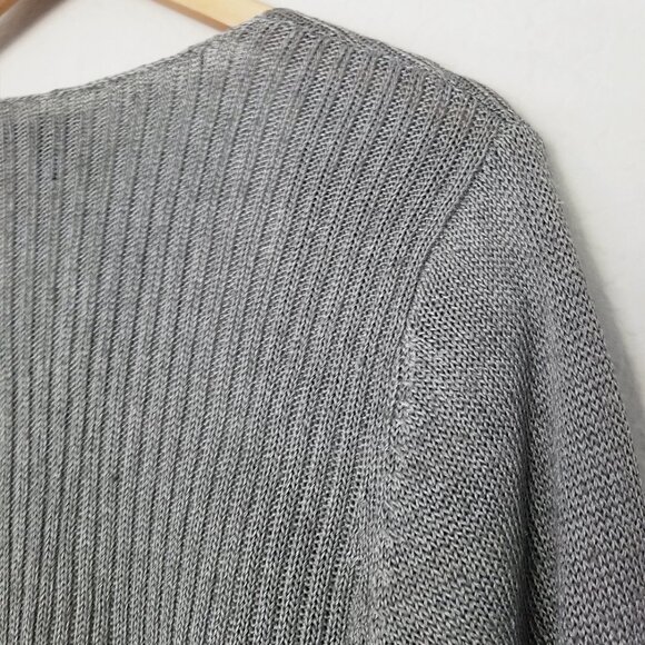 Eileen Fisher Linen Silk Blend Rib Knit Open Front Waterfall‎ Cardigan M Gray - Picture 12 of 16